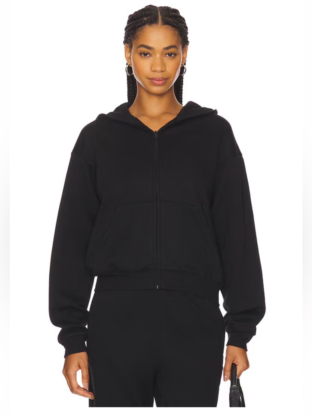 Skims Cotton Fleece Classic Zip-Up Hoodie In Onyx M